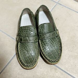  rare * ZELE PARISzeru Paris crocodile shoes mat black ko green business shoes Loafer 