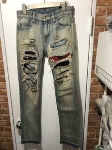 ZAC VARGAS ザック バルガス CRUSH DENIM クラッシュリペア加工デニムパンツ サイズ27 インディゴ　FK