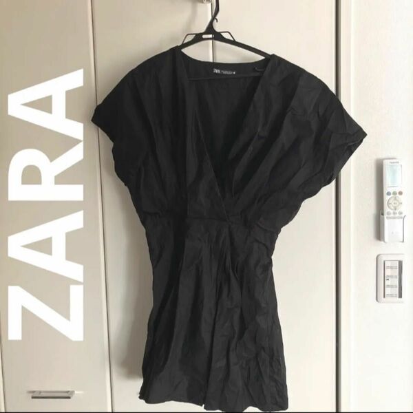 ザラ　ZARA ポプリン カシュクール プリーツ ブラウス ドレス