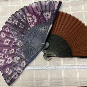 撫子扇子◆普段使い用◆焦茶and紫の２本セット中古品B-N4 和装小物 浴衣 夏祭り