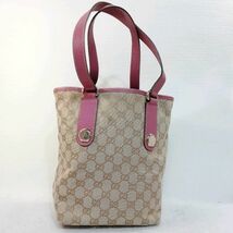 【中古】GUCCI グッチ GGキャンバス トートバッグ 153361.203998 キャンバス×レザー ベージュ×ピンク_画像1