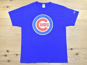 レアUSA古着 シカゴトリビューン紙 シカゴカブス ロゴ Tシャツ sizeXL 青 MLB 企業 野球 ビッグシルエット 大きいサイズ JERZEES