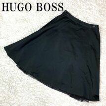 HUGO BOSS ヒューゴボス フレアスカート ブラック 黒 ポリエステル ウール USA2 B127_画像1