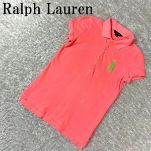 Ralph Lauren ラルフローレン ポロシャツ 150/80 半袖 ネオンオレンジ サーモンピンク 蛍光色 ロゴ刺 コットン L(12-14) B355