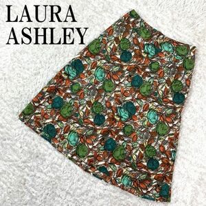 LAURA ASHLEY ローラアシュレイ フレアスカート 総柄 コットン シルク キュプラ 9 B373