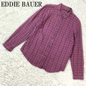 エディーバウアーコットン100％長袖チェックボタンシャツ パープル系 EDDIE BAUER カジュアル ネルシャツ B568