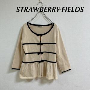 STRAWBERRY-FIELDS Strawberry Fields piping cardigan ribbon frill beige / black beautiful goods 