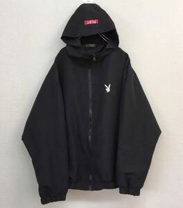 PLAY BOY Bunny　プレイボーイ　ジップアップパーカー　フーディ　Hoodie　ブルゾン　ブラック　レディース　Lサイズ　刺繍ロゴ