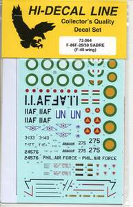 1/72　Hi Decal ハイデカール　HD72064　North-American F-86F-25/F-30 (F-40 wing) Sabre