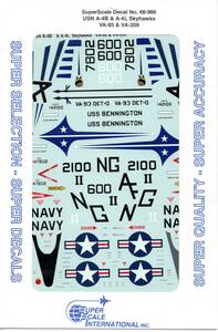 1/48 スーパースケールデカール　 48-986　 USN A-4B & A-4L Skyhawks, VA-93 & VA-209