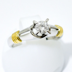 クリスチャン ディオール リング Christian Dior 指輪 コンビ ダイヤモンド 0.23 PT900 K18 約7.5号 新品仕上げ 中古