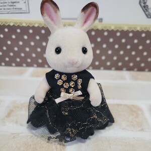  hand made * Sylvanian Families black dress Gold adult clothes out Fit One-piece 