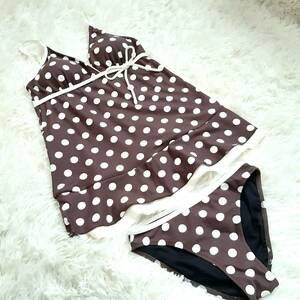  anonymity delivery * dot pattern tankini bikini swimsuit white Brown 9M P