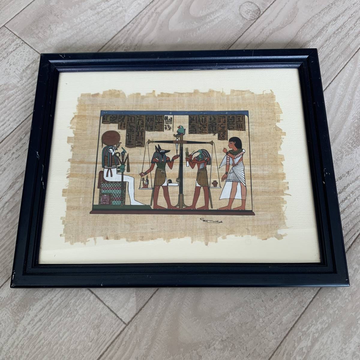 Set of 2 Egyptian paintings/Signed/Papyrus paper/Reproduction, artwork, painting, others