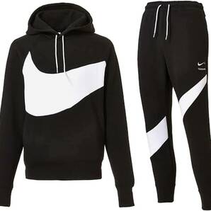 送料無料 M●NIKE ナイキ セットアップ ビッグ スウッシュ スウェット パーカ パンツ ブラック ジョガーパンツ 上下 DD8223-010 DH1024-010の画像2