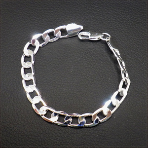 [BRACELET] 925 Sterling Silver Plated 6面カット オーバル 喜平 チェーン シルバー ブレスレット 8x200mm (12g) 【送料無料】