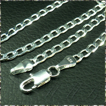 [NECKLACE] 925 Sterling Silver Plated 6面 カット 喜平チェーン スリム フラット シルバー ネックレス 3.5ｘ450mm (5.5g)_画像4