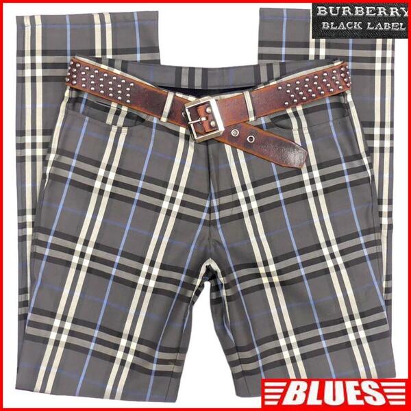 即決★BURBERRY BLACK LABE★W32位 ノバチェックパンツ 廃盤 バーバリーブラックレーベル メンズ 79 グレー 三陽商会 ナイト刺繍