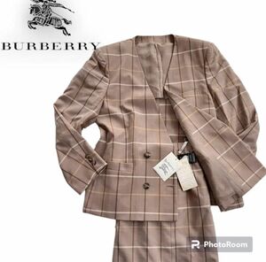 美品タグ付き　BURBERRYS バーバリーズ　スカートスーツ　セットアップ　ベージュ　ダブルボタン　チェック　