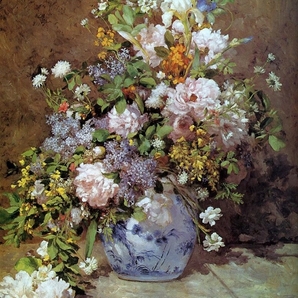 新品 木製額入り ルノワール「春のブーケ 」の特殊技法高級印刷画 光触媒加工など3大特徴 特価2480円(送料込)即決