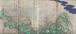 Art hand Auction 新品 酒井抱一｢夏秋草図屏風｣の特殊技法高級印刷画 木製額入り 光触媒加工など3大特徴 特価1980円(送料込)即決, 美術品, 絵画, その他