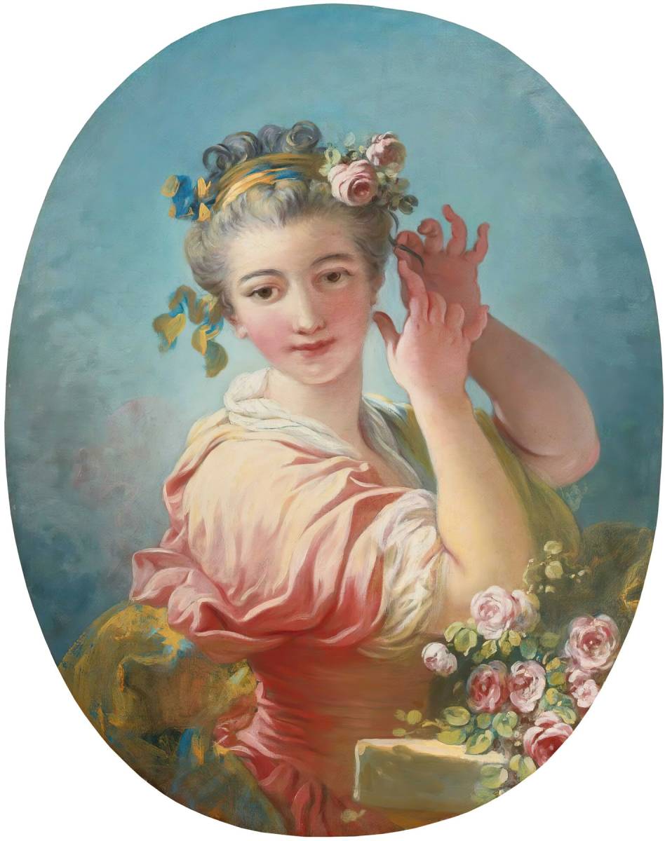 Абсолютно новая качественная печать Fragonard's Woman Dressed with Roses в специальной технике., деревянная рама, фотокаталитическая обработка, и еще три основные особенности. Специальная цена 1980 иен (доставка включена). Купите сейчас., произведение искусства, Рисование, другие