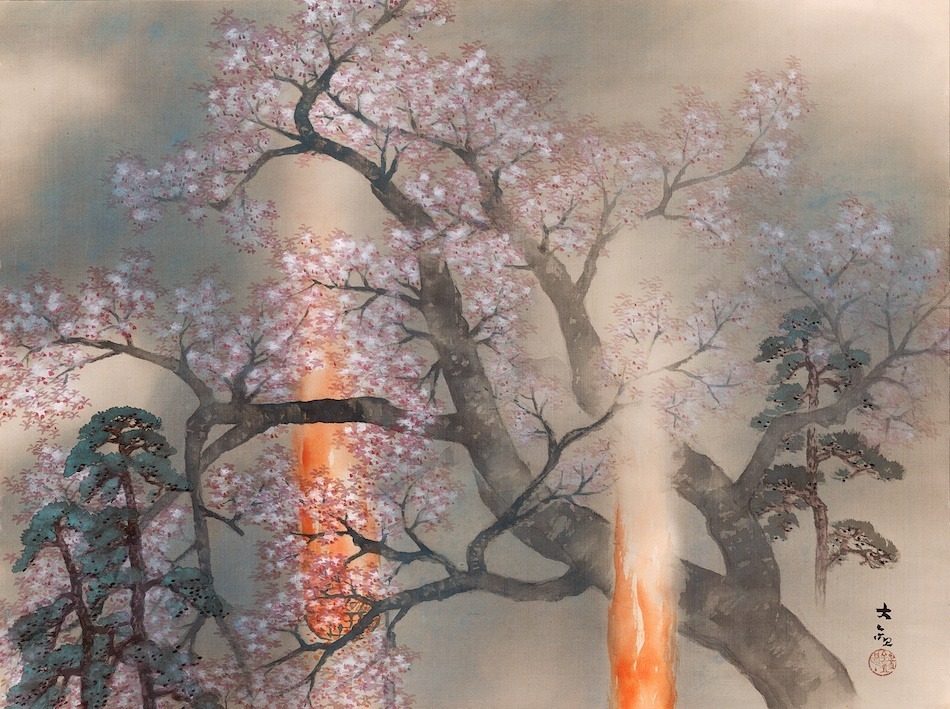 New Yokoyama Taikan’s Cherry Blossoms at Night — качественная печать с использованием специальных техник., деревянная рама, фотокаталитическая обработка, и еще три основные особенности, специальная цена 1980 иен (доставка включена) Купите сейчас, произведение искусства, Рисование, другие