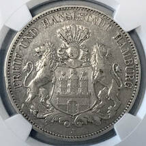 ★1899 ドイツ ハンブルク 5マルク銀貨 都市紋章 NGC XF 45_画像1