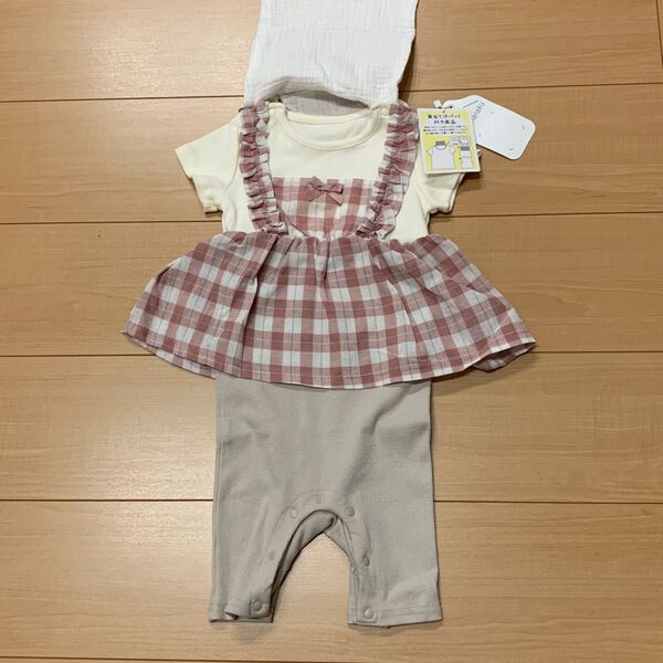 mamaraku ママラク ロンパース 女の子 背当て汗パッド付き 80