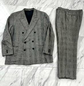 幻 激レア 希少 美品 OLD GUCCI 80s グレンチェック オーバー サイズ リネン ダブル セットアップ スーツ 56 4XL オールド グッチ vintage