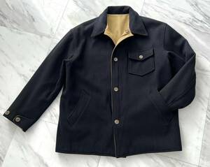 激レア 希少 POLO Ralph Lauren 90s vintage リバーシブル ウール ジャケット コットン ブルゾン M ネイビー ベージュ ボックス シルエット