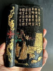 墨■中国墨 人物絵 本形 美羊山 龍 古墨 書道道具 古美術 時代物 骨董品 220ｇ■