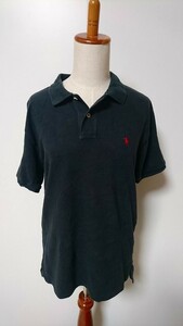 ☆POLO Ralph Lauren ラルフローレン ポロシャツ 鹿の子 無地 ロゴ 刺繍 ブラック BOYS【L/16-18】古着　　　　　◆8628◆