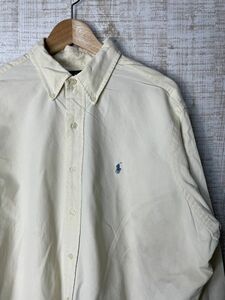 ☆ビッグサイズ 訳アリ Polo Ralph Lauren ラルフローレン 綿シャツ コットン ポニーロゴ刺繍 イエロー薄黄色【XL】　　　　◆3697◆