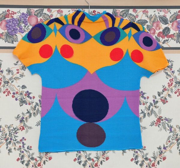 ヴィンテージ vintage プリーツ 古着 カラフル 水玉柄 tシャツ 半袖 トップス レトロ タートルネック 総柄 幾何学模様