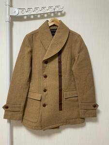  beautiful goods *[AKM] regular price 8.5 ten thousand Modern P-Coat leather switch modern wool pea coat L beige made in Japan e-ke- M 