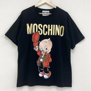 MOSCHINO × LOONEY TUNES ビッグT Tシャツ ポーキーピッグ 刺繍 ロゴ 黒 Mサイズ JEREMY SCOTT ジェレミー イタリア製 archive 2090114