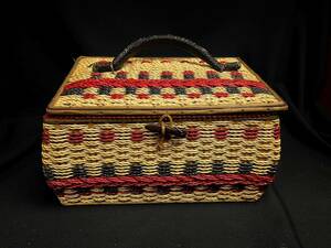 ■ 昭和レトロ 編みかご裁縫箱 ソーイングボックス デッドストック　日本製 かごバッグ