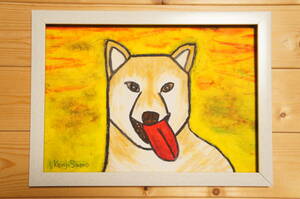 【柴犬】手描き 肉筆 クレヨン画 絵画 A4サイズ 589,Crayon painting, oil pastel painting, original art, 犬