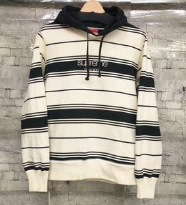 16AW Supreme シュプリーム Striped Hooded Crewneck パーカー サイズS ブラック ホワイト 店舗受取可