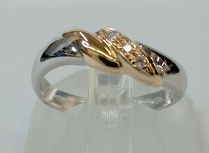 Pt900 K18 プラチナ ゴールド コンビ リング 10号 4.2g ダイヤ0.03ct メレダイヤ 指輪 店舗受取可