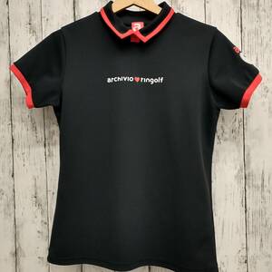 【値下】ポロシャツ ARCHIVIO ゴルフシャツ 半袖Tシャツ カットソー ゴルフウェア ブラック 日本製 A879402 Mサイズ