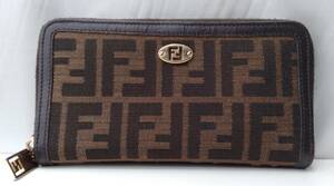 FENDI フェンディ 8M0024 CA7 128 2513 長財布 ラウンドファスナー 茶色 ブラウン 総柄