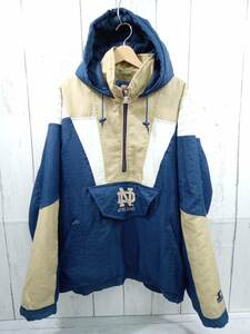 STARTER スターター NOTRE DAME FIGHTING IRISH ノートルダム大学 フーディ 中綿 ハーフジップジャケット サイズ L ネイビー 店舗受取可