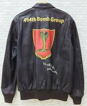 AVIREX アヴィレックス A-2 494th Bomb Group 6191054 フライトジャケット レザーブルゾン 革ジャン メンズ L ブラウン ワッペン_画像2