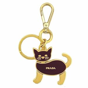  Prada key ring Gold purple beautiful goods cat charm GP used PRADA cat Logo animal motif 