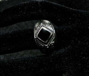 80's Vintage *neitib кольцо 17 номер серебряный 925 печать & черный оникс включая доставку 