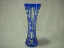 昭和レトロ　切子ガラス　ブルー　花瓶　フラワーベース_画像1