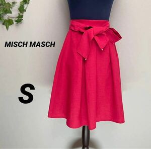 【MISCH MASCH】スカート 膝丈 S フレア 蛍光色 ビックリボン