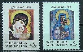 クリスマス　アルゼンチン　1988年　聖母子他　2種　未使用